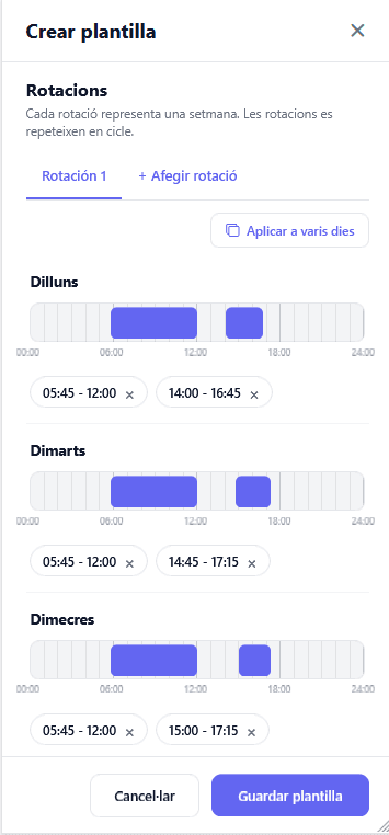 Creación de plantilla de horario